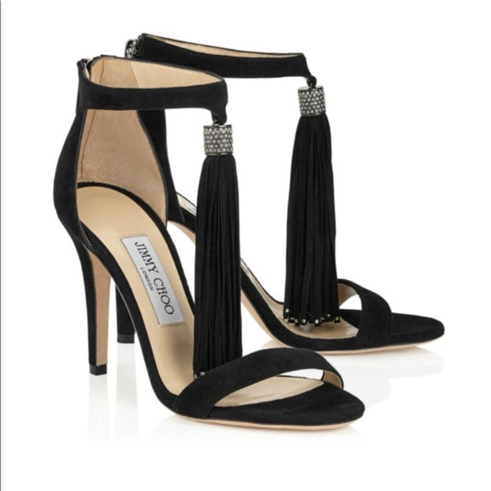 JIMMY CHOO Viola Suede Crystal
Tassel Heels Sandal size 40